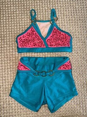 California kisses Kids Teal and Pink Sequin Matching Dance Set size XS